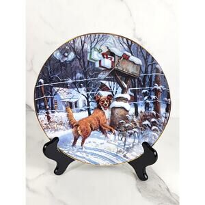 Country Christmas Farm Dog Year 1983 Porcelain 8 1/4" Wall Decor Plate Vintage